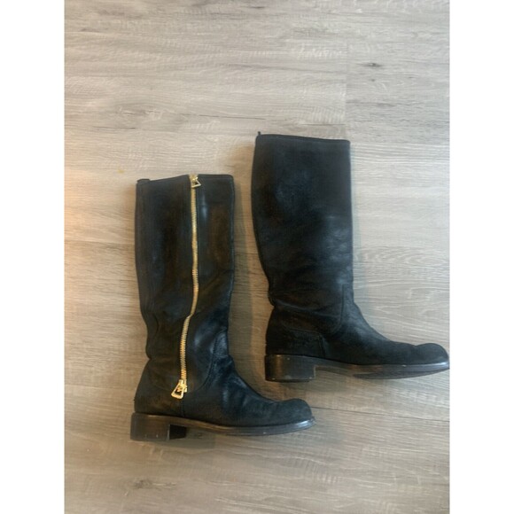 Jimmy Choo Doreen Rugged Leather Knee High Zipper Detail Boots Shoes Black Sz 40 - Picture 1 of 9